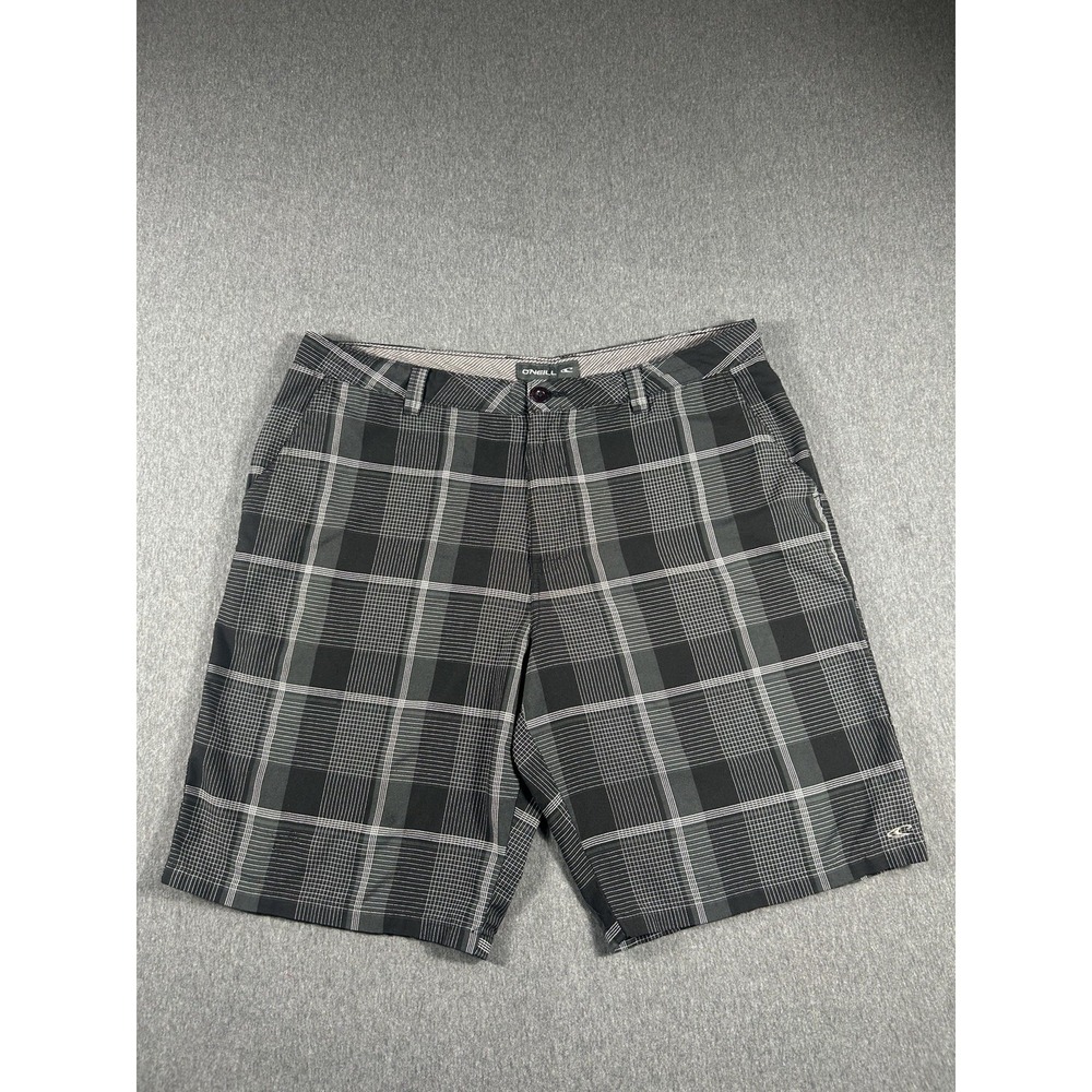 O'Neill Men's Gray and Black Plaid Flat‎ Front ChinoShorts Size 38